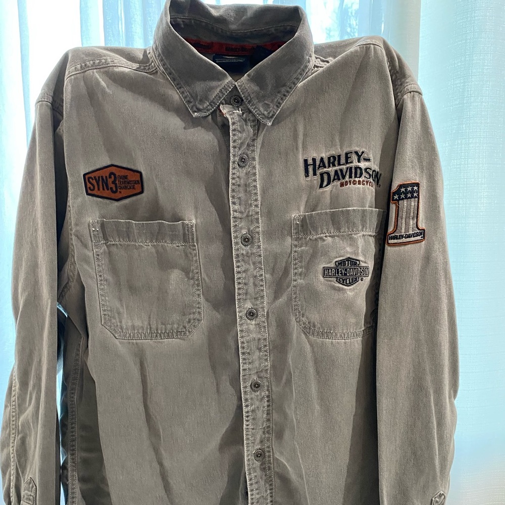 Harley-Davidson Button Up Shirt, Men’s, Gray, Size Large, Long Sleeve